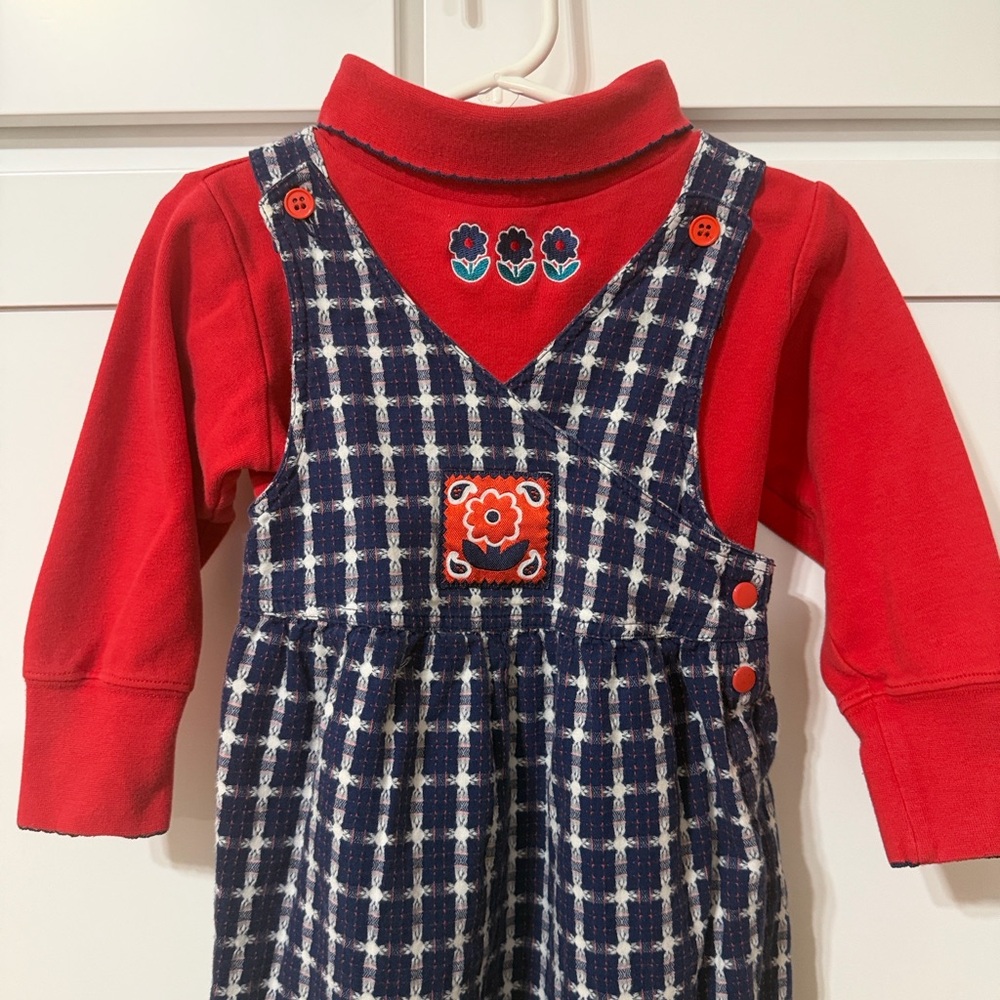 Vintage Gymboree Red and Navy Plaid Kids Overalls Set
